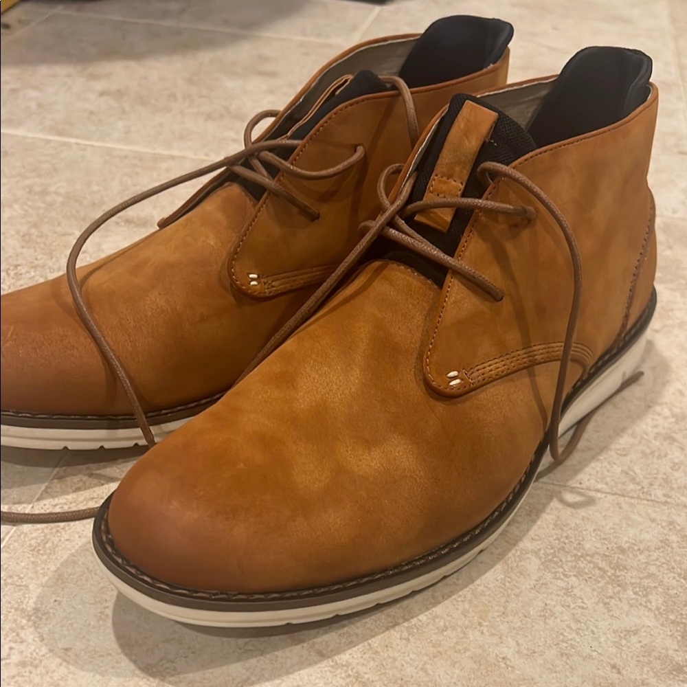 Tan Suede Chukka Boots with Burnished Toe and Padded Collar. Great condition.